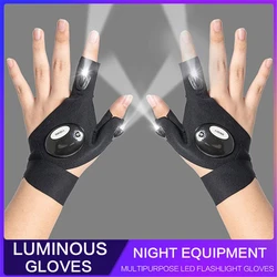 LED Flashlight Light Color Night Running Outdoor Nightwork Breathable Portable Easy To Use Half-finger Luminous Fishing Gloves