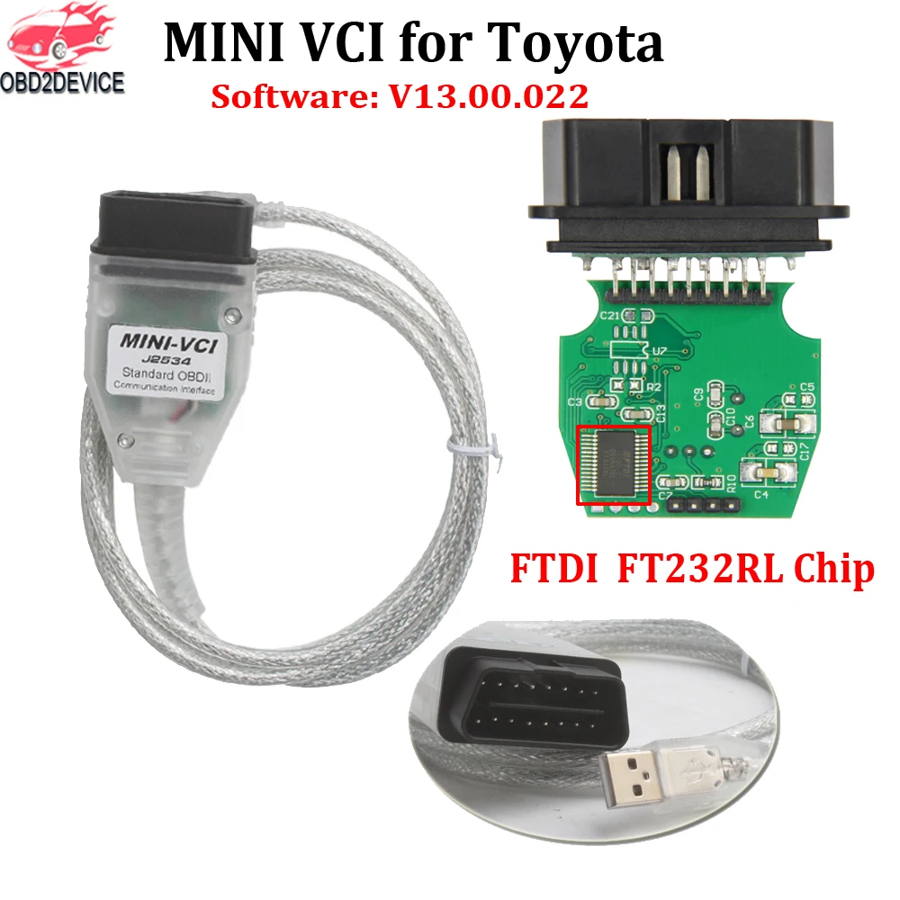 Новейший V13.00.022 MINI VCI forT.oyota TIS Techstream J2534 интерфейс FT232RL чип OBD2 диагностический