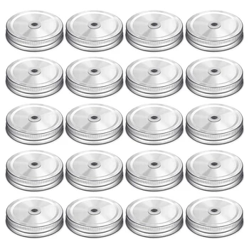 

20 Pieces Metal Regular Mouth Mason Jar Lids with Straw Hole Compatible with Mason Jar (Silver, 2.7 Inch)