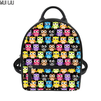 

Customized Mini Girl Bags Women Backpack Cute Owl Printed PU Leather Female Solid Small Back Pack Teen Girls Travel Daypck