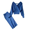 Women's high waist bright silk knit bag hip skirt two-piece fashion V-neck sweater bat sleeve  two-piece Women's Sets GD123 ► Photo 1/6