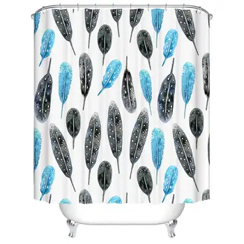 

Blue,Black Feather Pattern Digital Print Bath Shower Curtains for Bathroom Decor,Polyester Waterproof Fabric Bath Curtain with