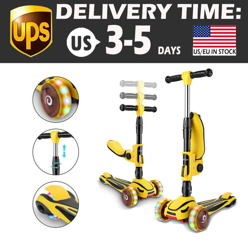 Kids Adjustable Height Kick Scooter Flashing Wheels 3 Wheels With