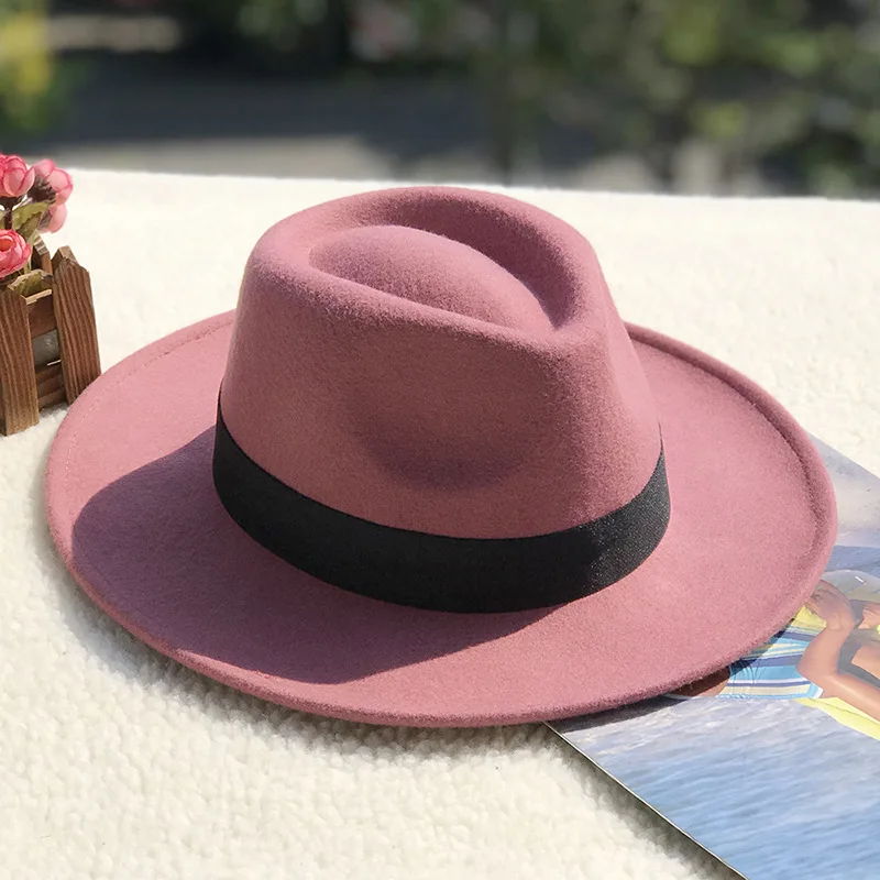 01912-fcm-325 сплошной британский стиль Шерсть Шляпа Fedora Мужская и женская панама джазовая, шляпа