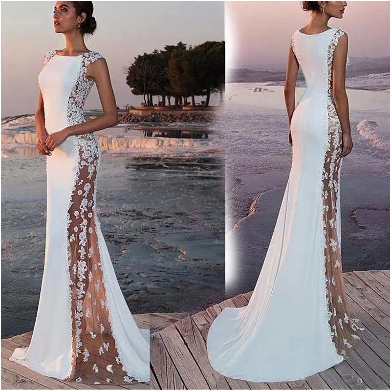 

2019 New Hot Summer Fashion Latest Women's Prom Ball Gown Formal Evening Party Lace Mesh Patchwork Maxi Dress Ws*