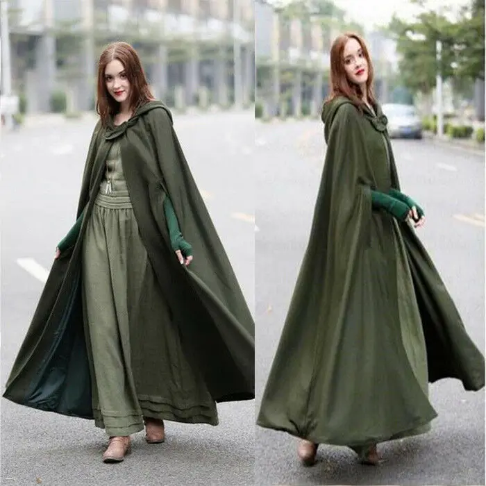 

Womens Lady Winter Warm Coat Wool Poncho Long Jacket Cloak Cape Parka Hooded Loose Cloak Outwear