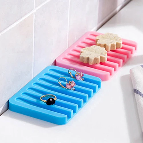 Flexible Bathroom Silicone Soap Storage Holder Dish