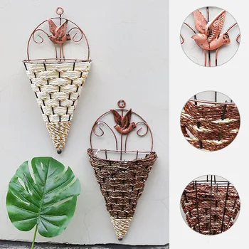 

Natural Wicker Flower Basket Wall Hanging Pot Planter Rattan Vase Basket Decor Props Pendants Ornaments