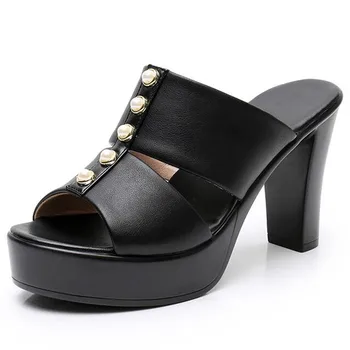 

ZXRYXGS Brand Sandals 2020 Summer Fashion Open Toe Genuine Leather Sandals Elegant Silppers Temperament High with Women Sandals