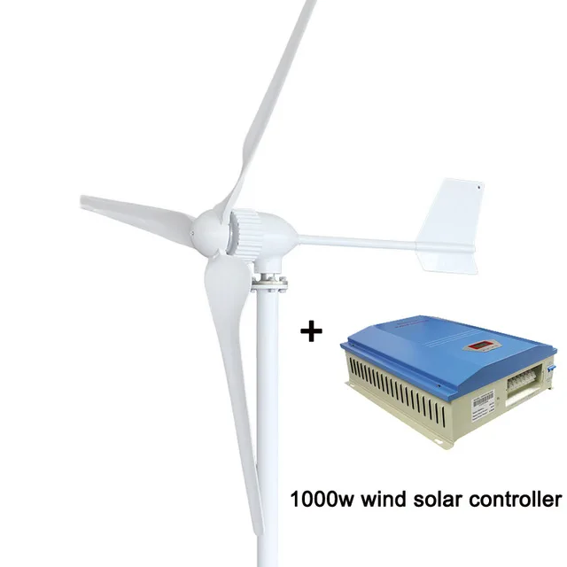 1000w 1KW Wind Turbine Generator Three Blades, 24V/48V Optional Wind Generator with 1000Wwind controller or Hybrid Controller