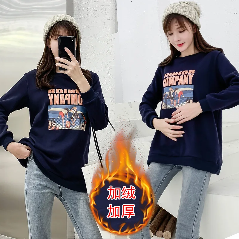 

Photo Shoot 2019 Winter Maternity Top Brushed And Thick Maternity Clothes Fashion Large Size Lettered Hoodie by Age Tops