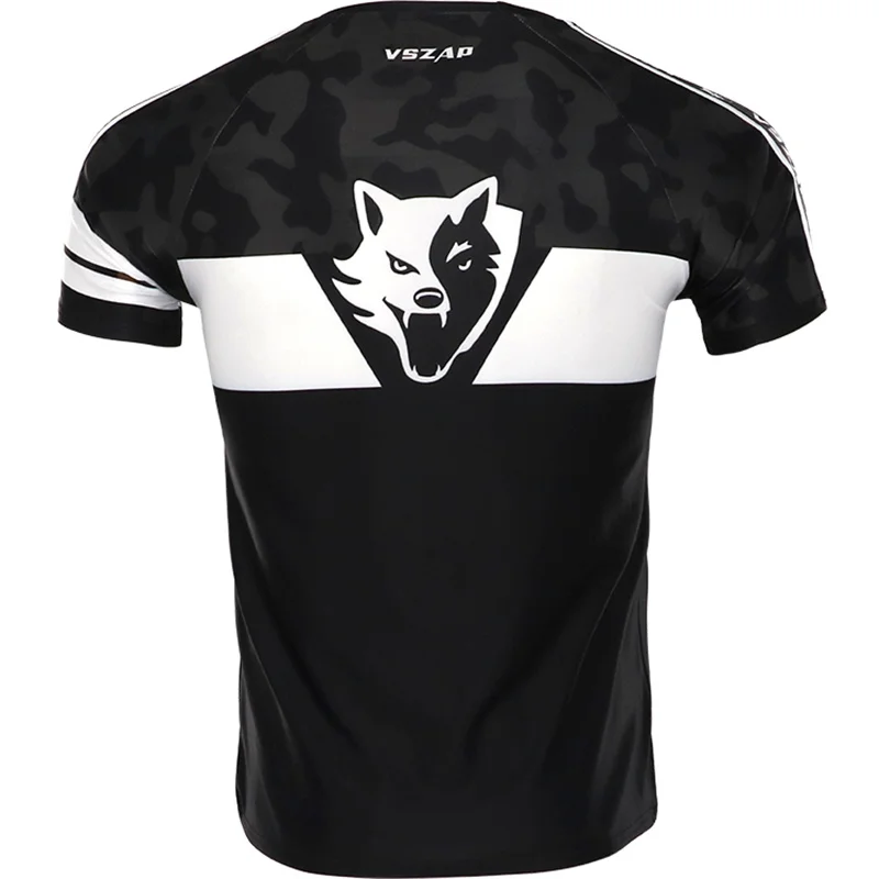 Vzap-short-sleeved T-shirt for men, black and white color, stretch, quick-drying, fitness, boxing, boxing