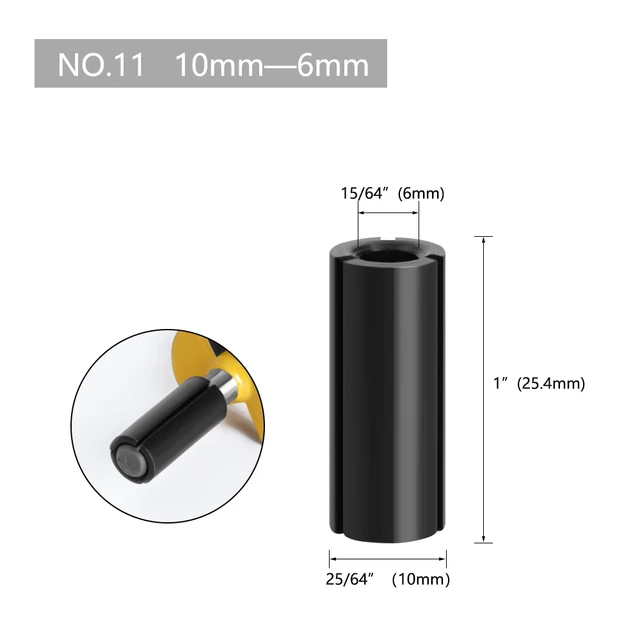 LA VIE 1pc CNC Router Bit High Precision Adapter Collet Milling Cutter Tool Adapters Holder 6mm 6.35mm 8mm 10mm 12mm 12.7mm 4001 NO.11 10x6