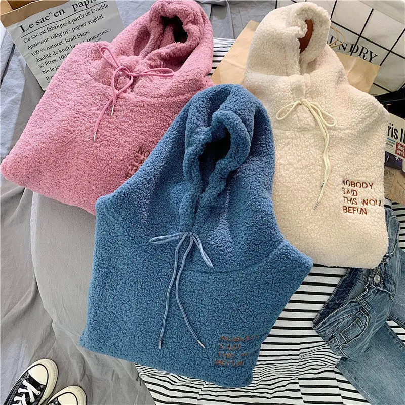 Pregnant Hoodies Women Plush Coat Autumn Winter Warm Faux Lamb Fur Sweatshirts Long Sleeve Collar Solid Pullovers Warm Tops