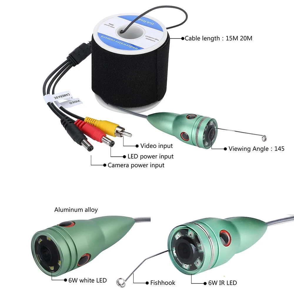 15 м 20 м 6 Вт ИК камера рыболокатор подводная рыбалка 1080P камера комплект 7 дюймов wifi беспроводной 16 Гб Видео Запись DVR