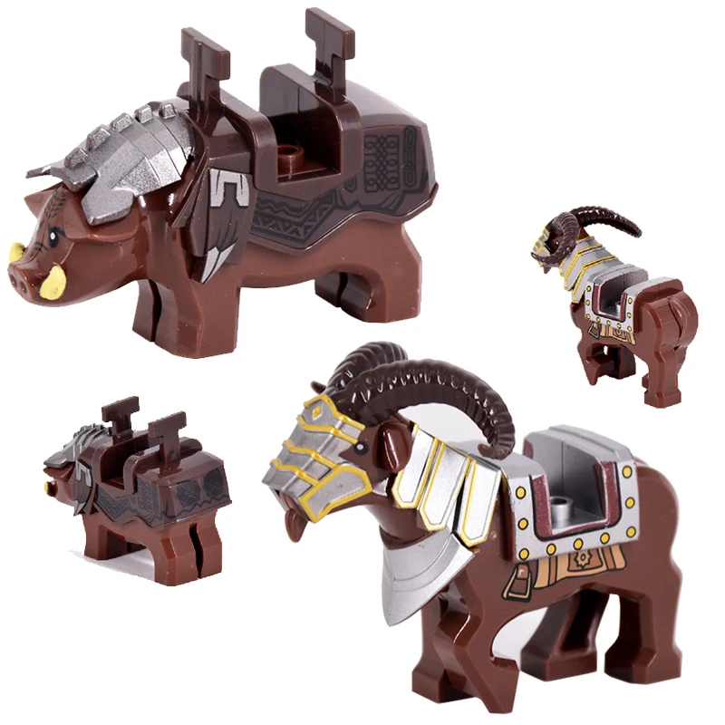 Animali Cavallo Bianco E Nero E Marrone Montaggio Sella Lupo Modello Building Blocks Mattoni Lotr Giocattoli Medievali Per Bambini