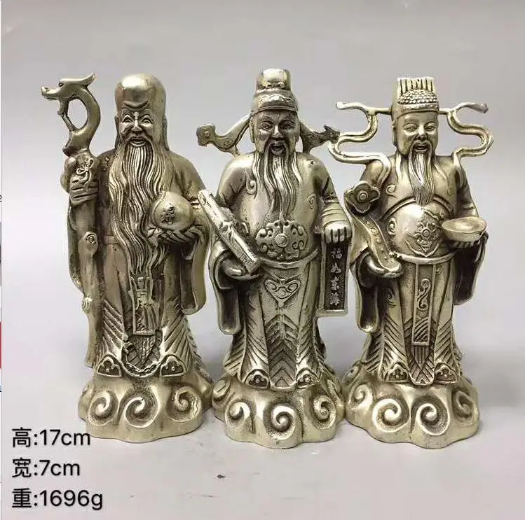 Китайская буддистская Статуэтка из белого медного серебра благословение Руи фу