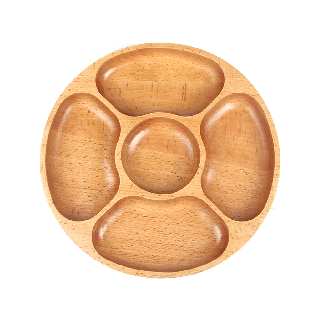 

Five Lattice Snack Dish Storage Handmade Wooden Decorative Servicing Tray Whole Grains Plate Home Kitchen Decor