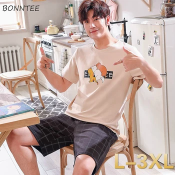 

Pajama Sets Men Summer Short Sleeve Printed Cotton Soft Breathable Big Size 3XL Oversize Mens Pajamas Chic Daily Homewear Trendy