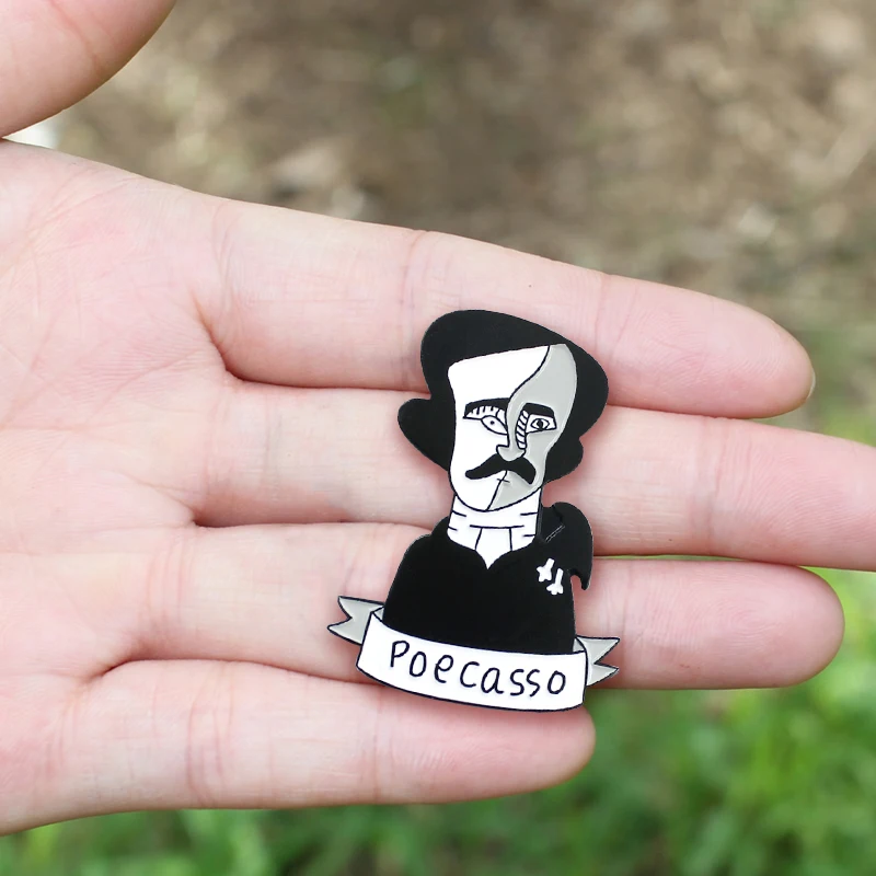Креативный писатель знаменитостей Портретные булавки Edgar Allan Poe POECASSO эмалированные булавки лацкан рюкзак значок подарки ювелирные изделия для друзей