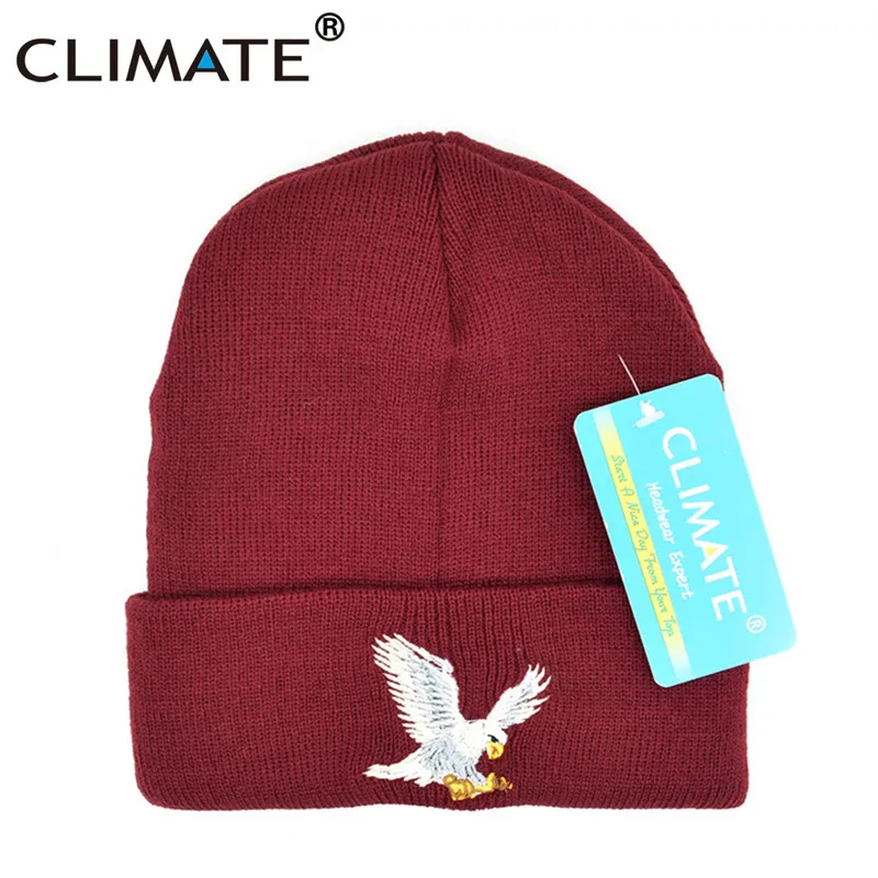 CLIMATE Eagle Beanie, шапка для мужчин и женщин, зимняя теплая шапка, теплая зимняя Мягкая вязаная Круглая Шапочка Шапка Кепка для взрослых мужчин и женщин - Color: Wine