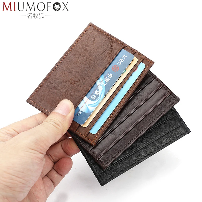 

Fashion Men Card Holder Durable Genuine Leather 6 Cards Slot Ultrathin First Layer of Cowhide Short Wallet Portable Bus Card Bag