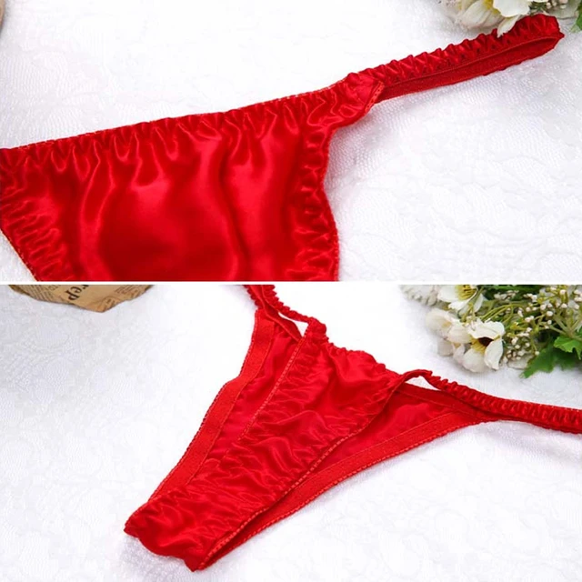 100% Mulberry Silk T-back Panties Sexy Low-waist Thongs Ladies