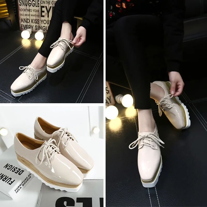 

2016 New Style Korean-style Thick PU Bottom Lace-up Star Celebrity Style Waterproof Platform Versatile WOMEN'S Shoes-567-2