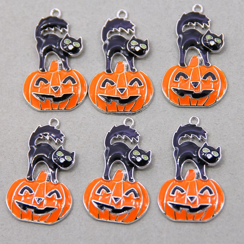 50pcs 39*24mm Cute Halloween Charms Jewelry Making Enamel Bat Pumpkin Ghost Charms Pendants for DIY Necklaces EarringsAccessorie