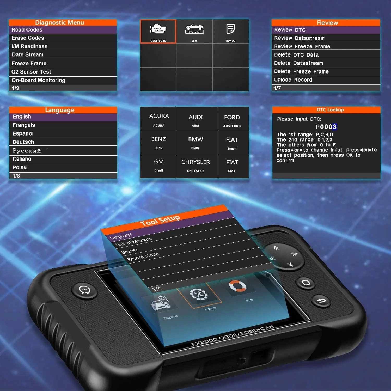 ANCEL FX2000 Diagnostic Scanner 4 System Auto ABS SRS Engine Transmission Scan Tool Professional Automotive OBD2 Code Reader 5