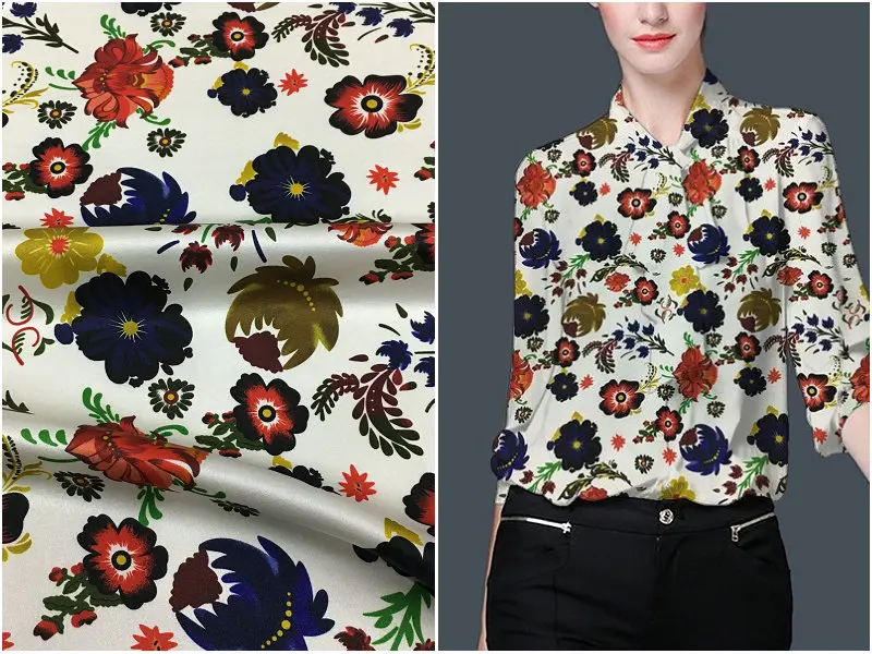 Новая эластичная атласная маленькая рубашка с цветочным принтом cheongsam шелковая высококачественная ткань с принтом из натурального шелка Модная шелковая ткань