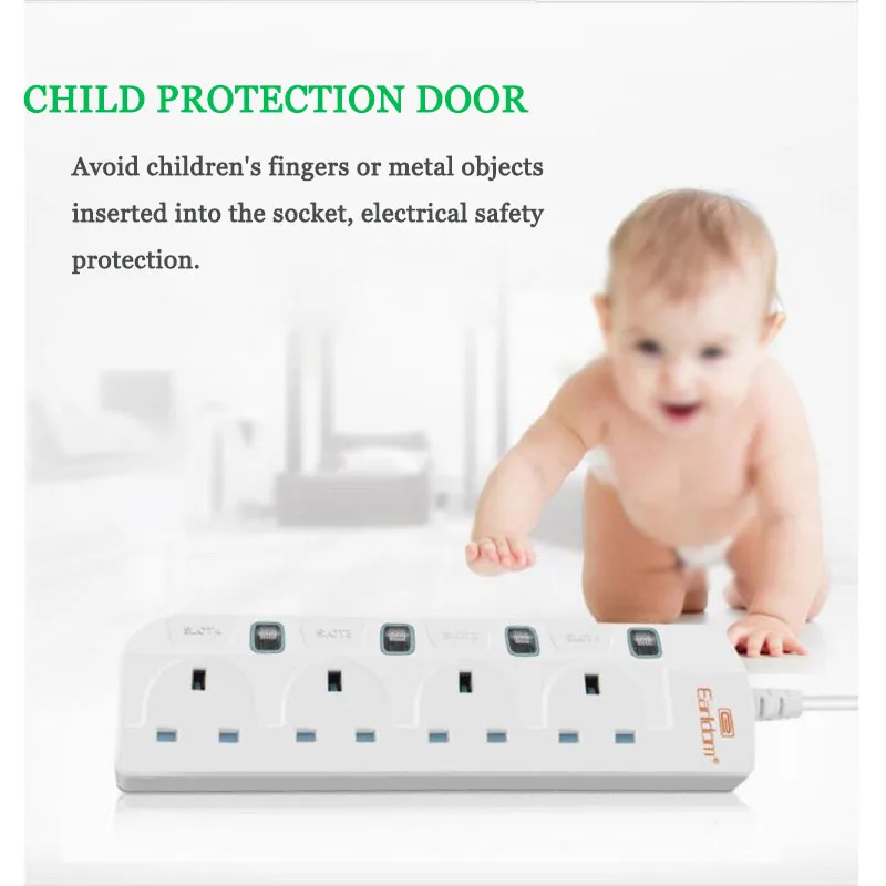 UK Plug Socket Power Strip 4AC UK Socket Individually Switch 1.5M Extension Power Cord Desktop Socket For Britain Hong Kong