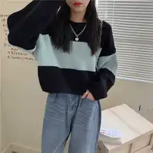 Maglione abbinato al colore giapponese le donne indossano 2021 nuovo pullover allentato pigro design corto simp[le maglioni da donna