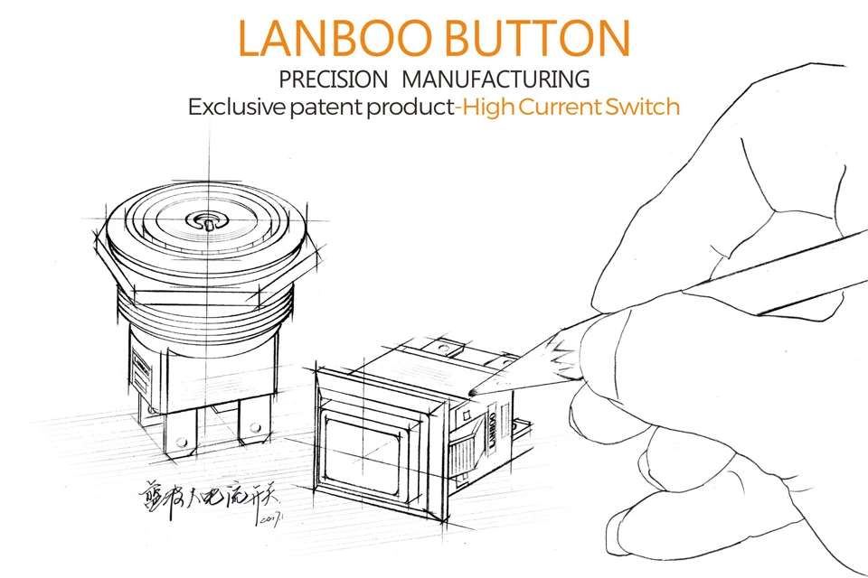 LANBOO 25 мм нержавеющая сталь переключатель 15A высокий ток Выключатель без фиксации водонепроницаемый IP67 кнопочный переключатель со светодиодный 12V24V220V