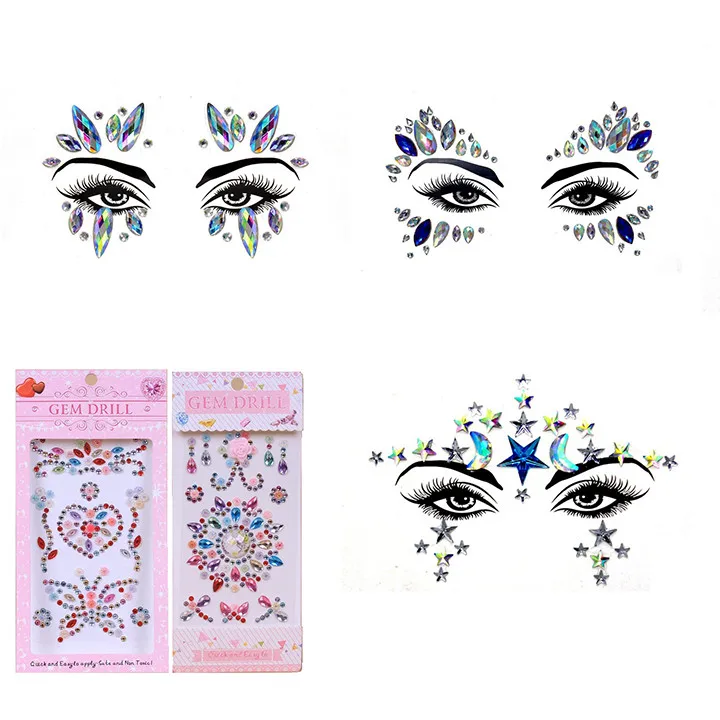 2   Fashion Jewelry Stickers For Women Beauty Makeup Masquerade Party Colorful Rhinestones Stickers Mobile Phone Case Decor Sticker