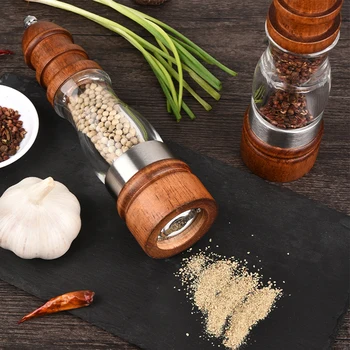 

Shakers Adjustable Coarseness Seasoning Household Modern Spice Visible Window Manual Salt Mill Wooden Pepper Grinder Cooking
