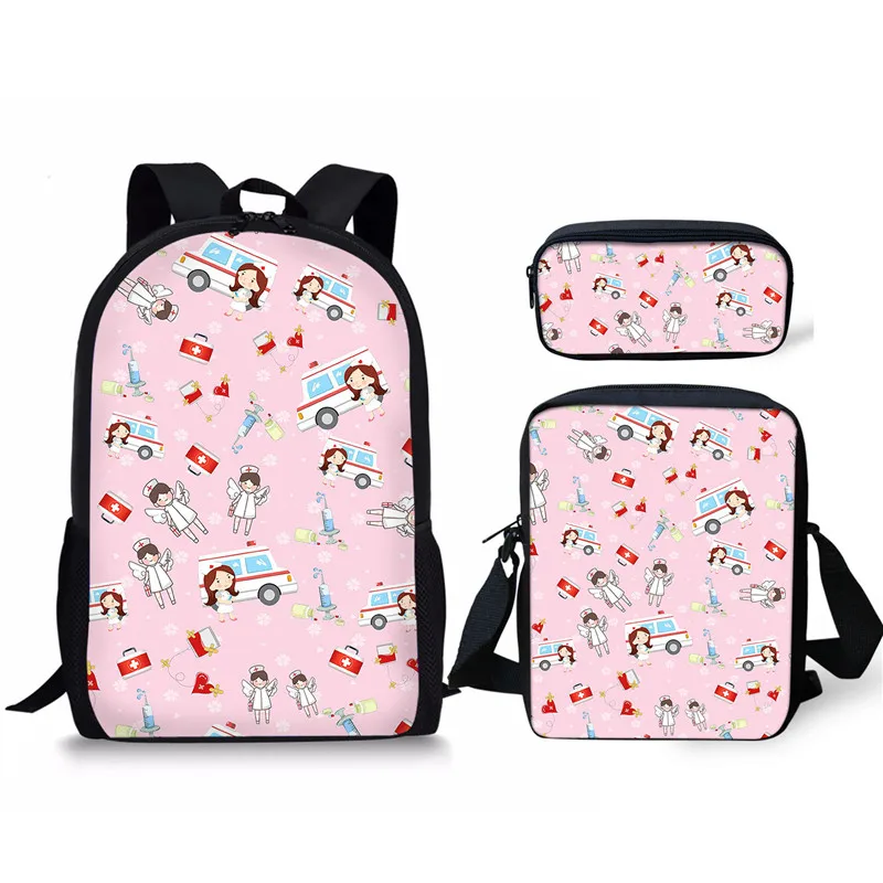 

Cartoon Ambulance Nurse Print Pink Schoolbags Laptop Backpacks For Women Fashion Bag Pack Students Bookbags Mochilas Para Mujer