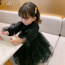 Платье для маленьких девочек 1, 2, 3, 4, 5, 6 лет модное Сетчатое платье принцессы для девочек, детская одежда осенне-зимние утепленные платья для малышей