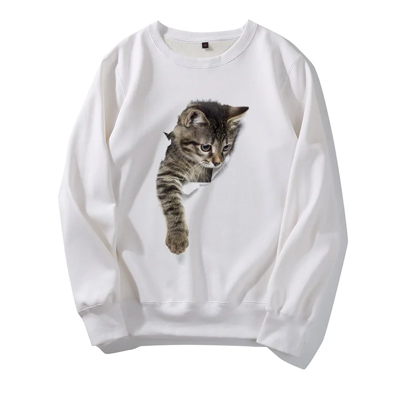 Новая модная женская толстовка с принтом кота sudaderas mujer 2019 длинным рукавом
