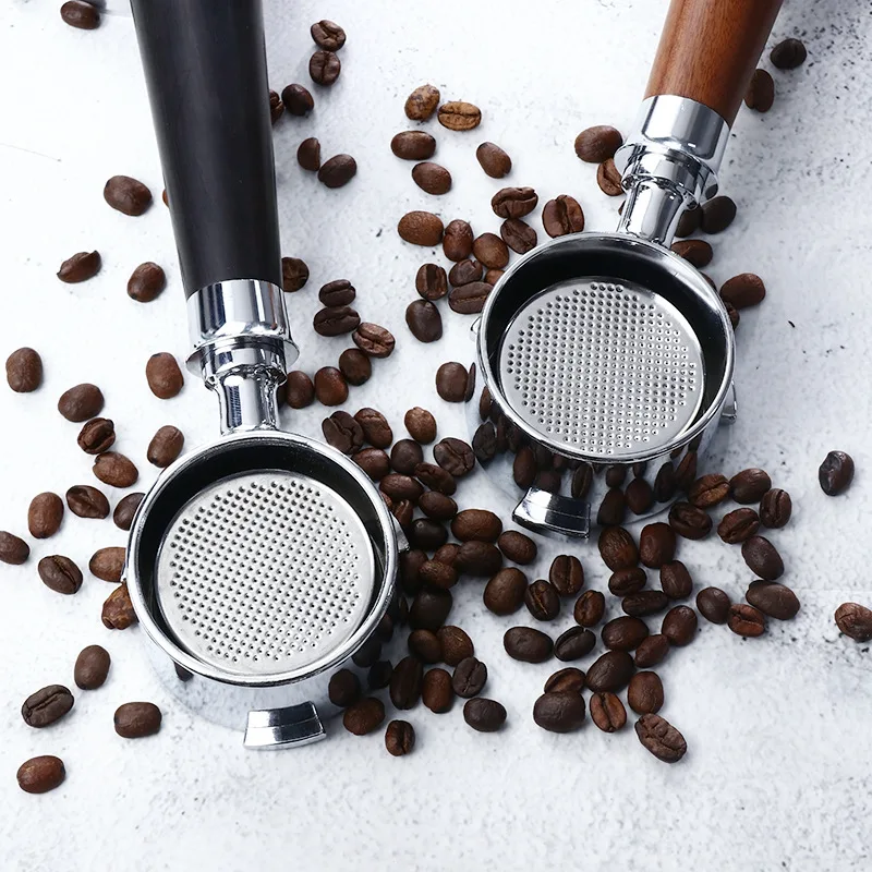 Portafiltro Senza Fondo 51mm Per DeLonghi Dedica, Manico In Legno Di Noce, Con 2 Cestelli Inox E Ago Distributore, 3 Orecchie