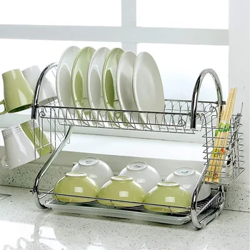 

2 Layers Kitchen Racks 304 Stainless Steel Dish Rack Drain Rack Drying Filter Tableware Storage Box Dishes Dishes Supplies