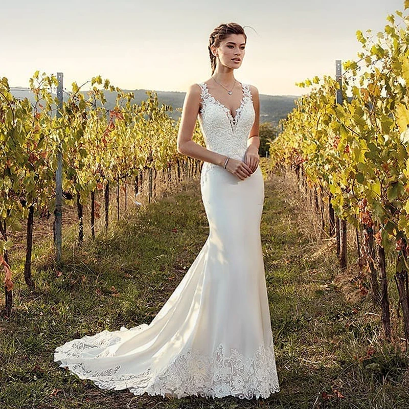 Eightale Boho Abito Da Sposa Sirena 2019 Appliques Bottoni In Chiffon Di Pizzo Scollo A V Abiti Da Sposa Bohemien Su Misura Abiti Da Sposa Abiti Da Sposa Aliexpress