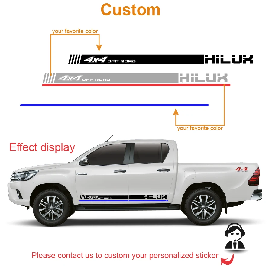 2 шт. hilux градиент боковой полосой графический винил 4x4 внедорожных Наклейка для TOYOTA HILUX revo и vigo
