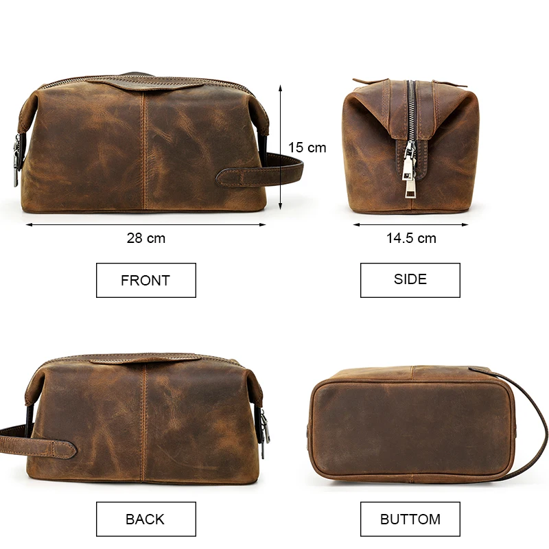 Contact's Crazy Horse Leather Cosmetic Bag For Men Toiletry Bags Male Makeup Pouch Vintage Travel Wash Storage Large Capacity 4