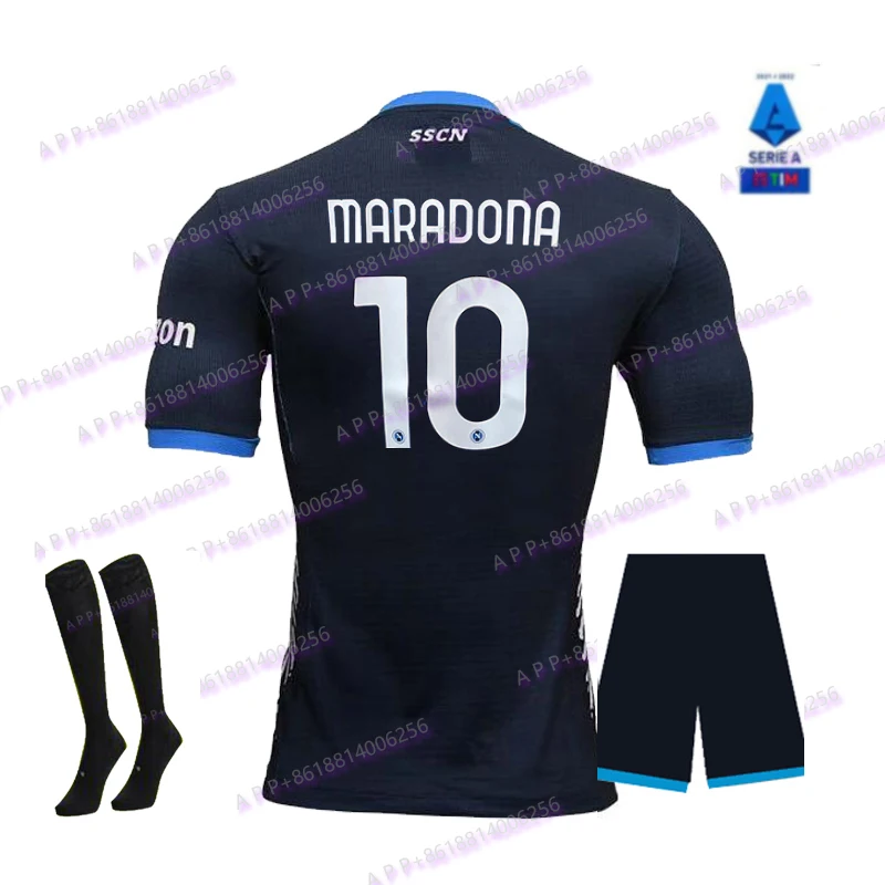 napoli Maradona 21 22 Home And Away Soccer Jersey Naples KIDS aldult blu scura Limited Edition 2021/2022 blue short sleeve shirt Shirts