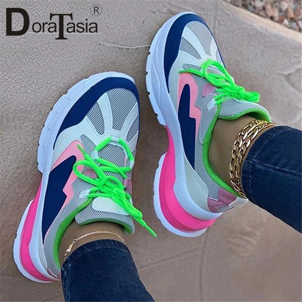 

DORATASIA 2020 New Women's Mixed Colors Sneakers Ladies Flat Platform Lace Up Shoes Woman Casual Autumn Sneakers Big Size 35-43
