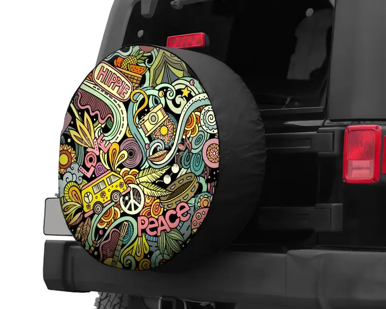 Hippie Pattern Spare Tire Cover, Vintage Hippie Jeep Spare Tire Cover For  Jeep, Funny Hippie Gifts, Hippie Lover Gifts, Backup Car Covers  AliExpress