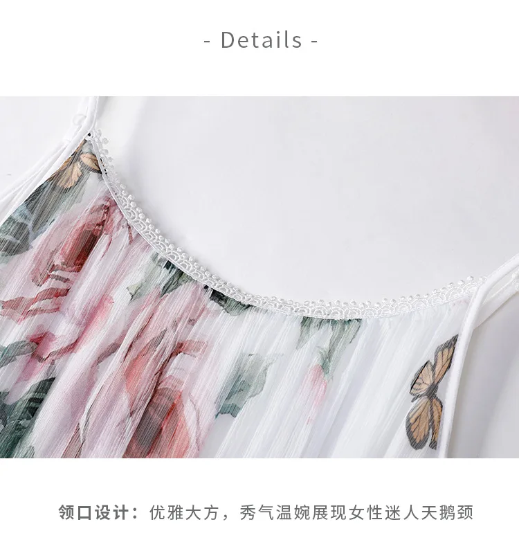 real silk dresses women natural silk high quality girls work boho white floral suspender dress slim plus size free ship