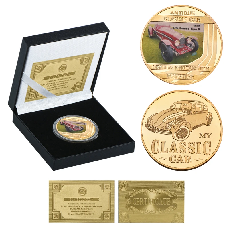WR старинные классические автомобильные золотые коллекционные монеты с держателем Cion памятная металлическая монета медаль сувенирный подарок набор дропшиппинг - Цвет: coin4 with box