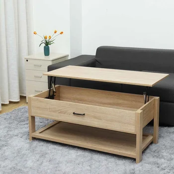 

Modern Adjustable Lift Top Coffee Table Hidde Storage Compartment Home Room Wooden Compartment Storage Furniture 105x50x45cm